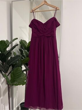 Ralph Lauren raspberry pleated wrap off shoulder maxi dress S16